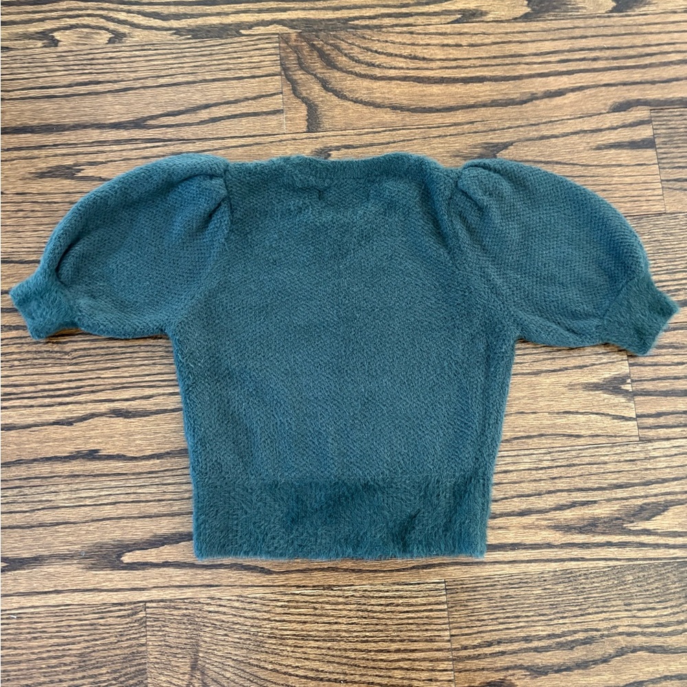 Abercrombie & Fitch Hunter Green Crewneck Eyelash Puff Sleeve Sweater - Picture 2 of 4